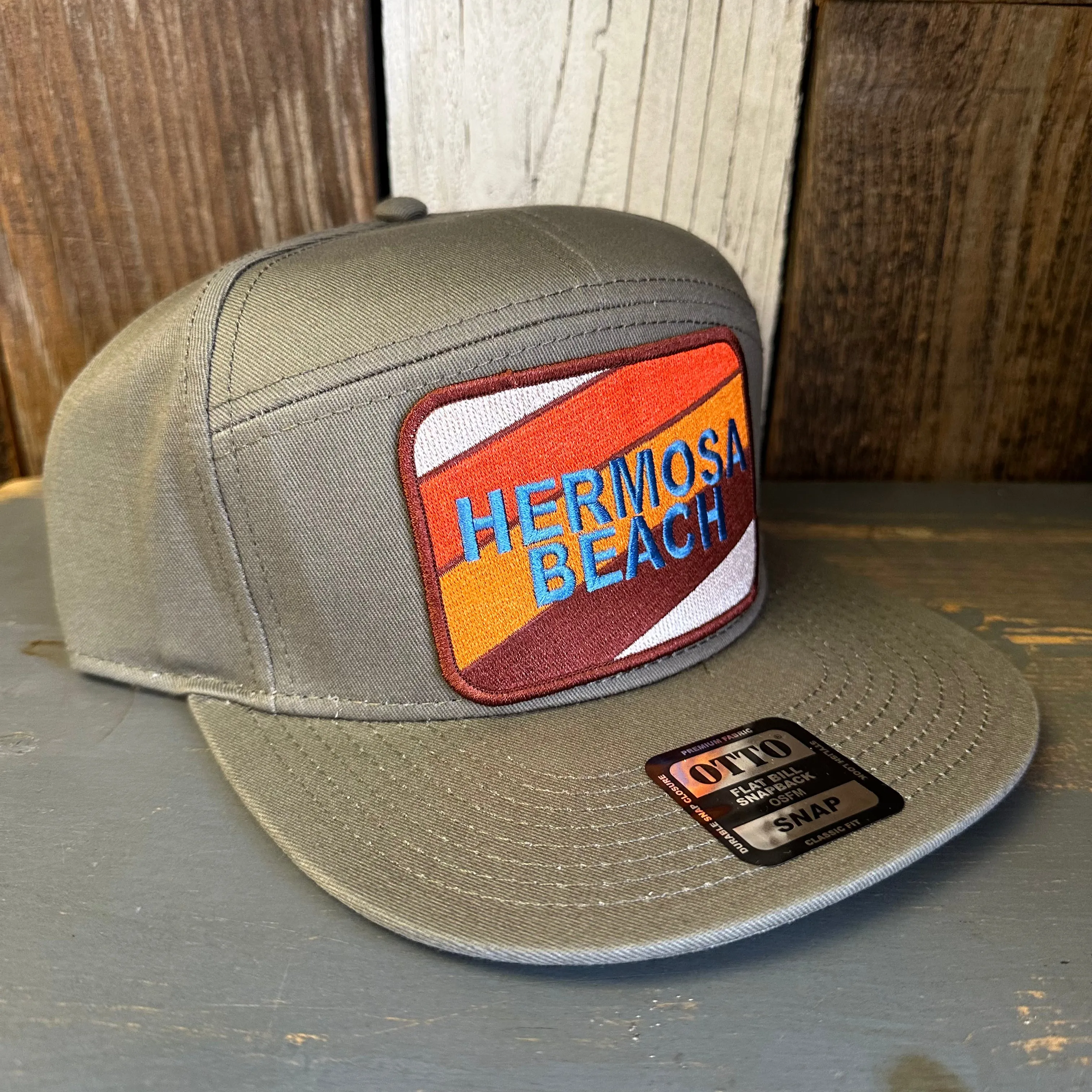 Hermosa Beach GOLF CARTS & YOGA PANTS 7 Panel Snapback Hat - Olive Green