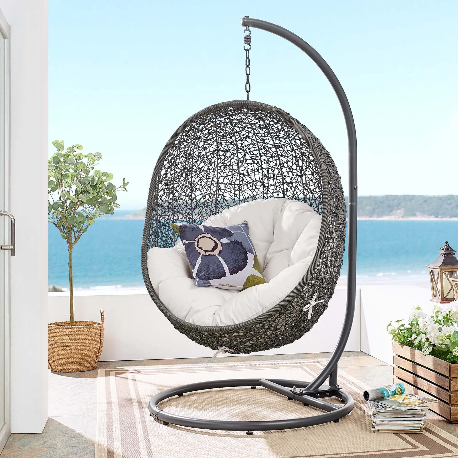 Hide Outdoor Patio Sunbrella Swing Chair With Stand