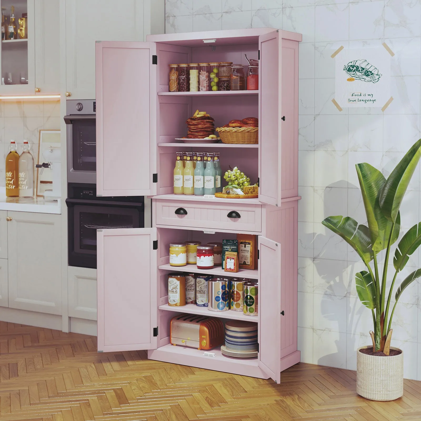 HLR Black Versatile Kitchen Pantry Cabinet with Drawer & Adjustable Shelves, Storage for Kitchen, Bathroom & Hallway