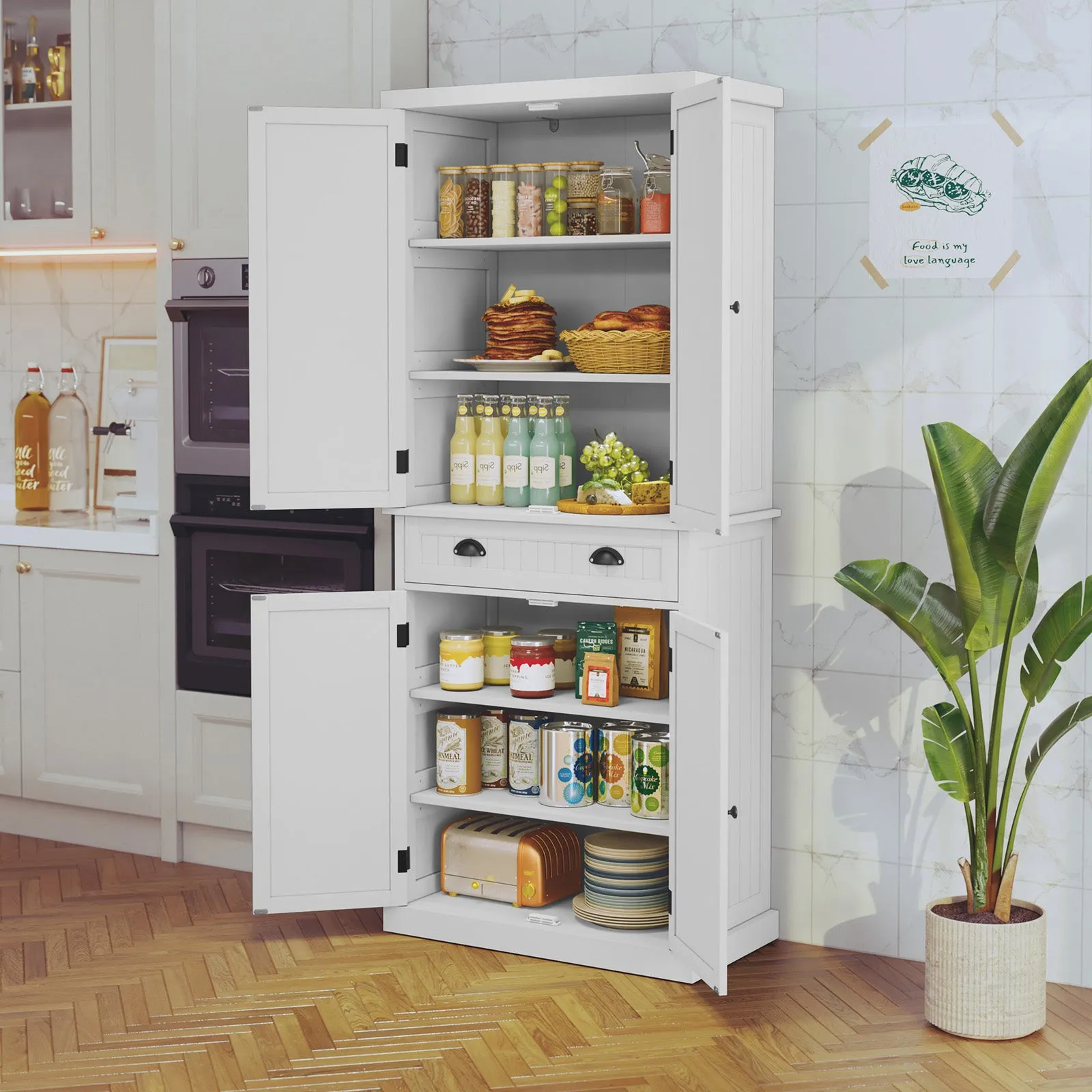 HLR Green Versatile Kitchen Pantry Cabinet with Drawer & Adjustable Shelves, Storage for Kitchen, Bathroom & Hallway