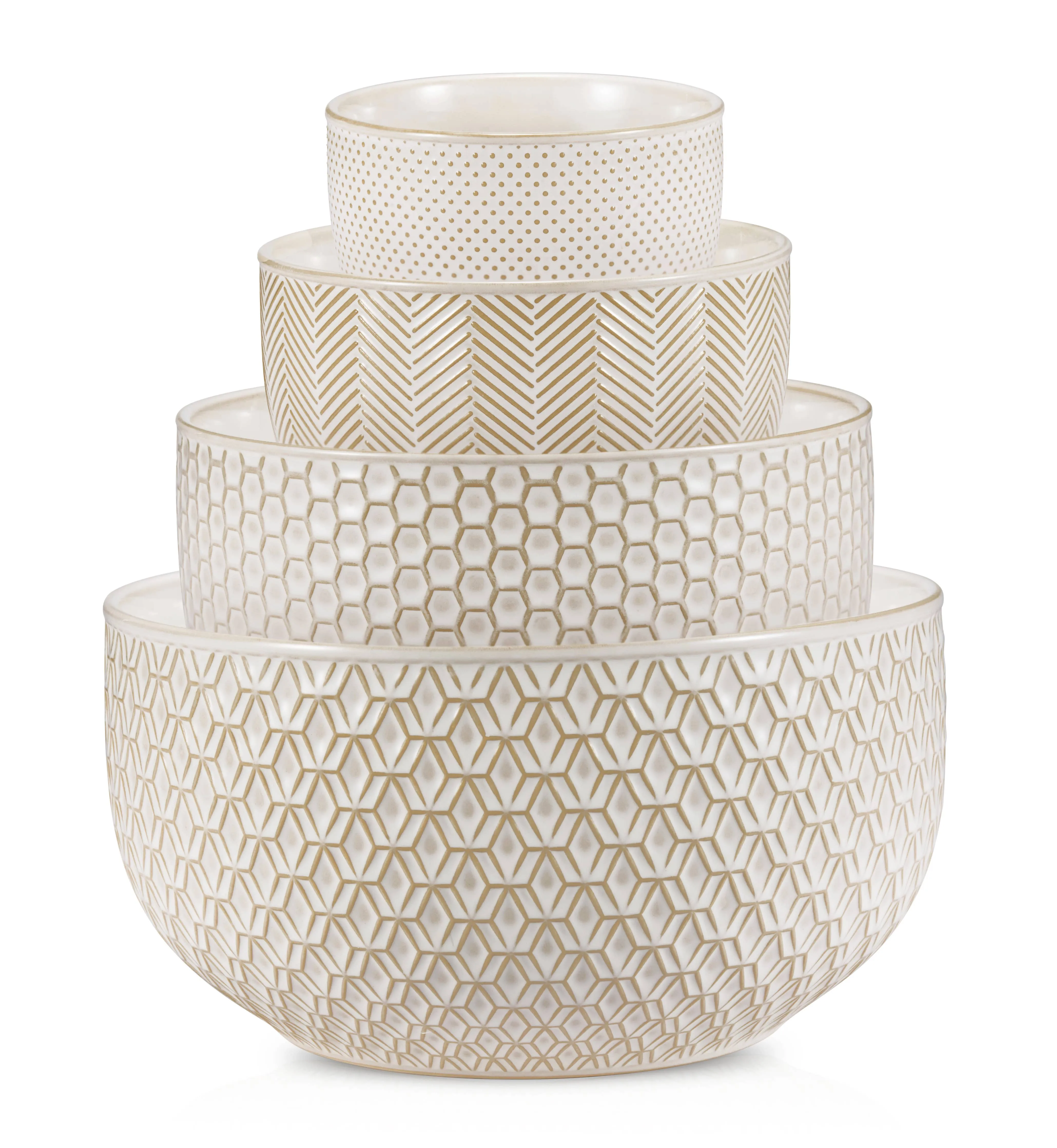 Kook Ceramic Nesting Bowls, 20/44/98/145 oz, Cream