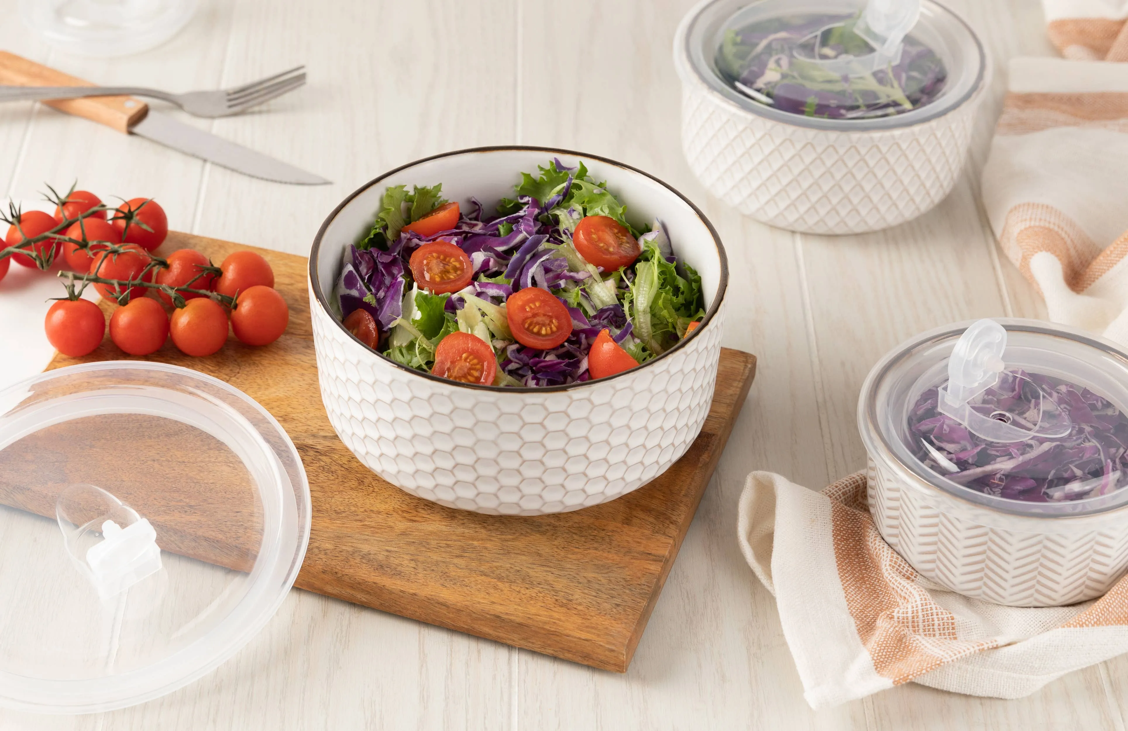 Kook Ceramic Nesting Bowls with Lids, Set of 4, Narbonne Col