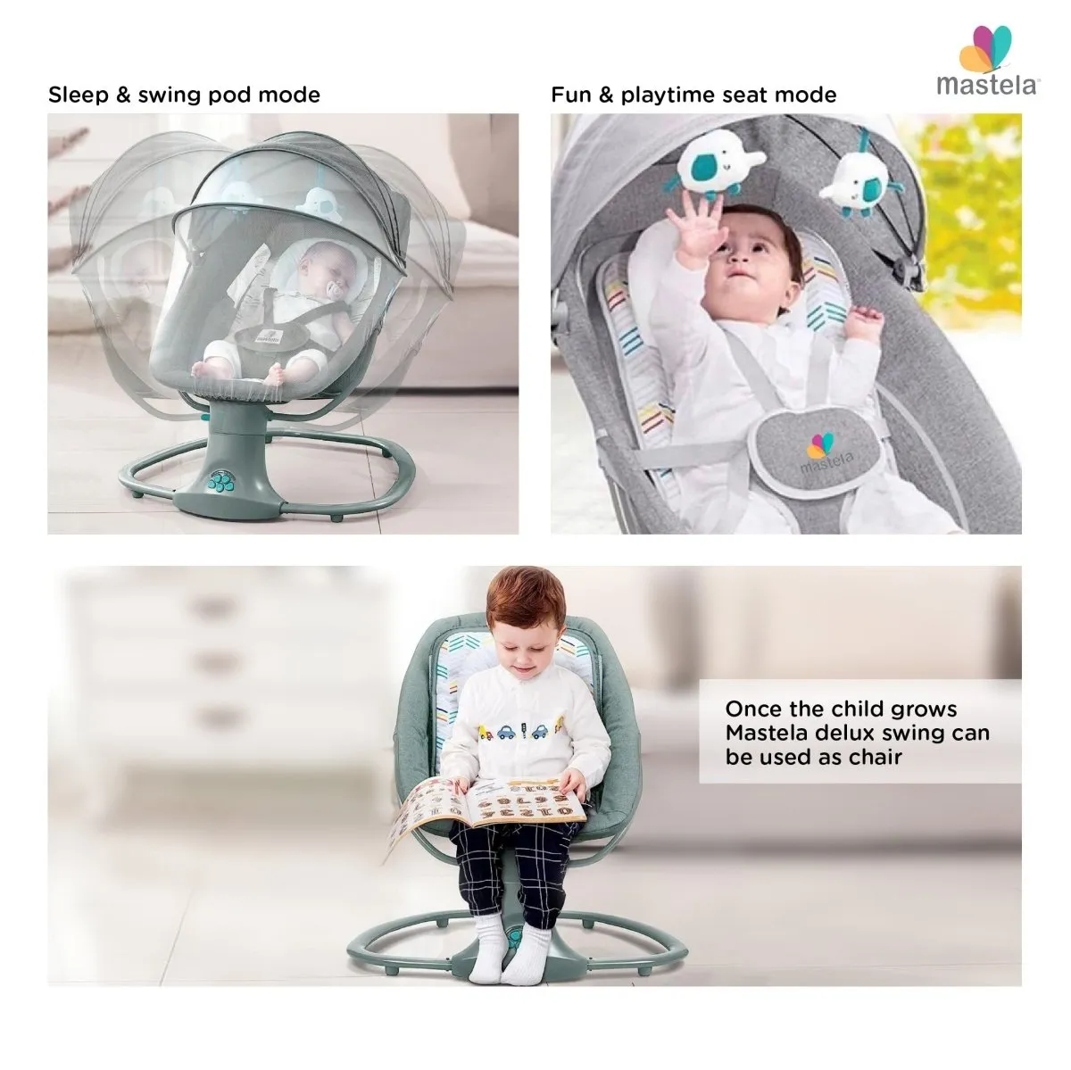 Mastela 3-in-1 Deluxe Multi-Functional Bassinet/Swing- Grey & Blue