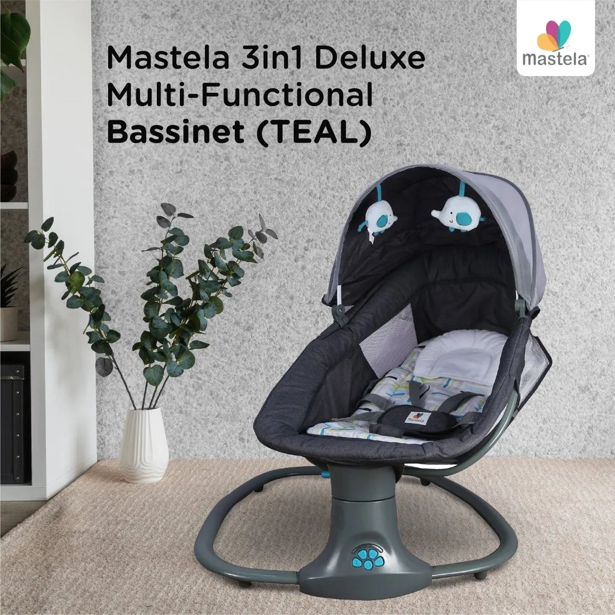 Mastela 3-in-1 Deluxe Multi-Functional Bassinet/Swing- Grey & Blue