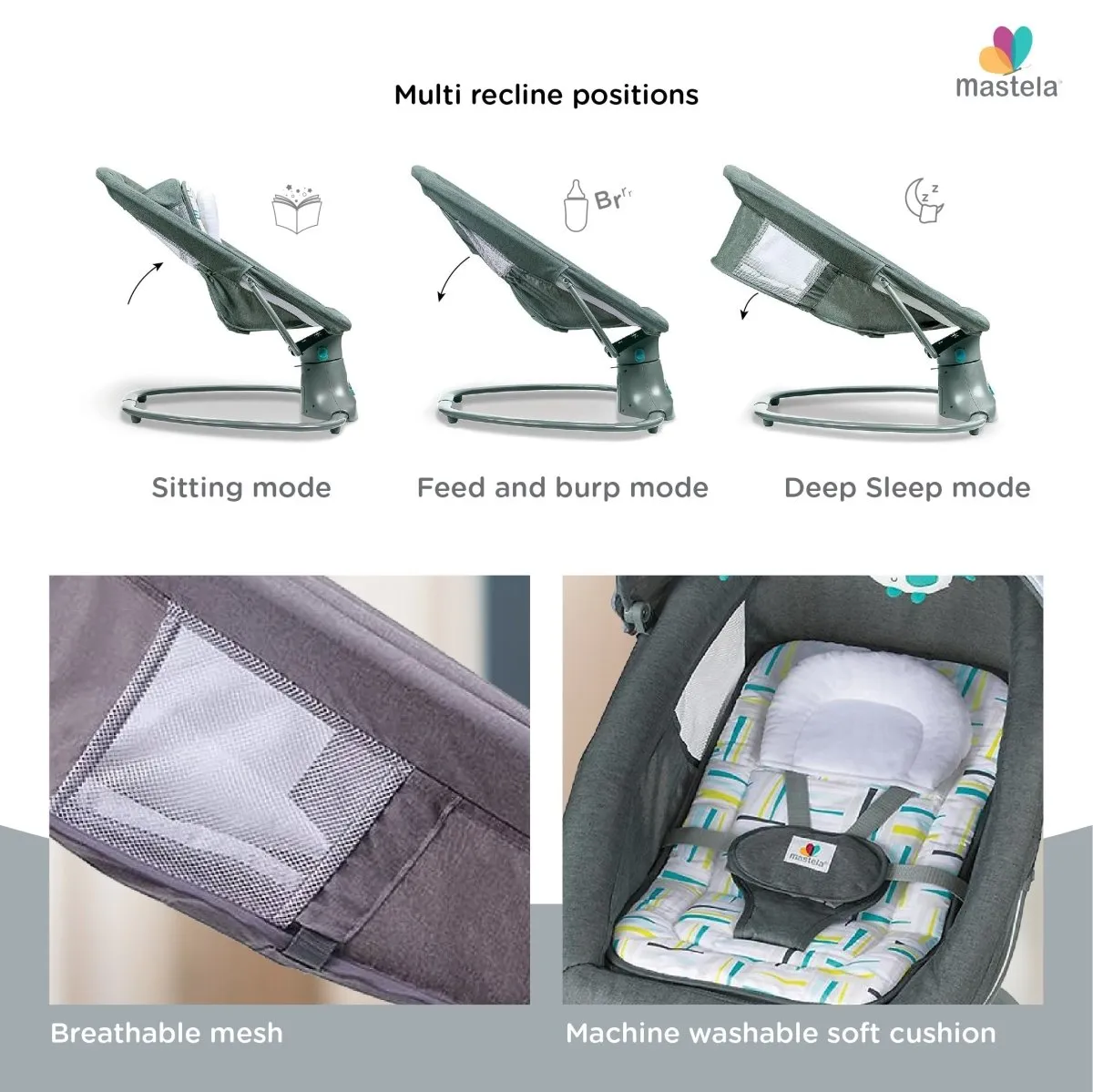 Mastela 3-in-1 Deluxe Multi-Functional Bassinet/Swing- Grey & Blue