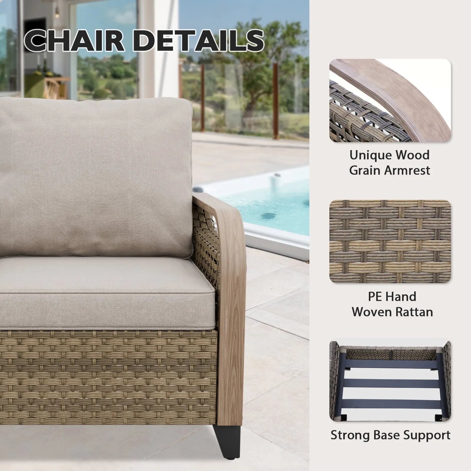 Modern Wicker Outdoor Patio 3 Seat Sofa, Brown/Gray