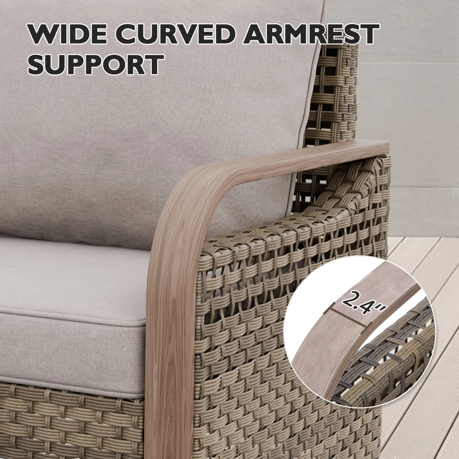 Modern Wicker Outdoor Patio 3 Seat Sofa, Brown/Gray