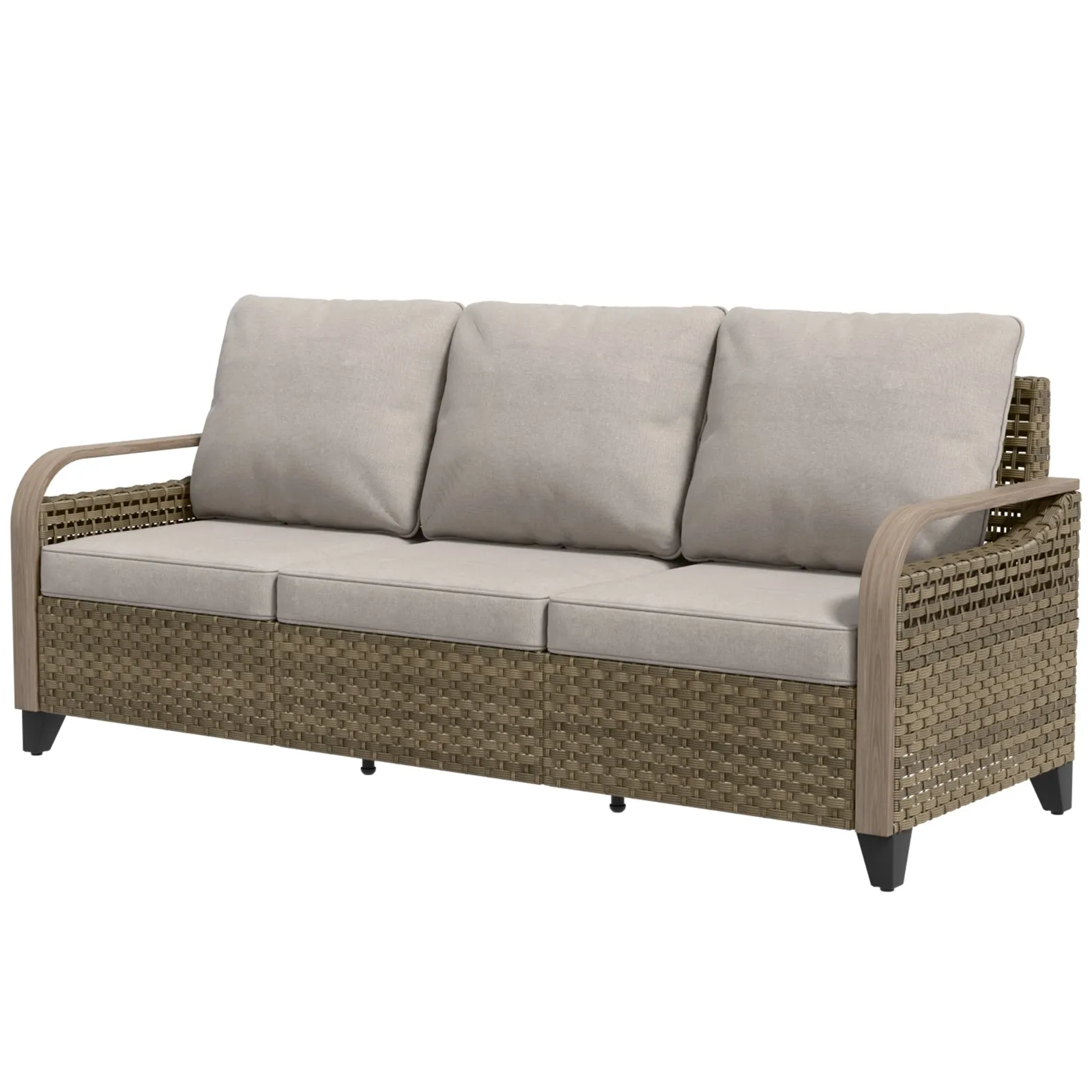 Modern Wicker Outdoor Patio 3 Seat Sofa, Brown/Gray