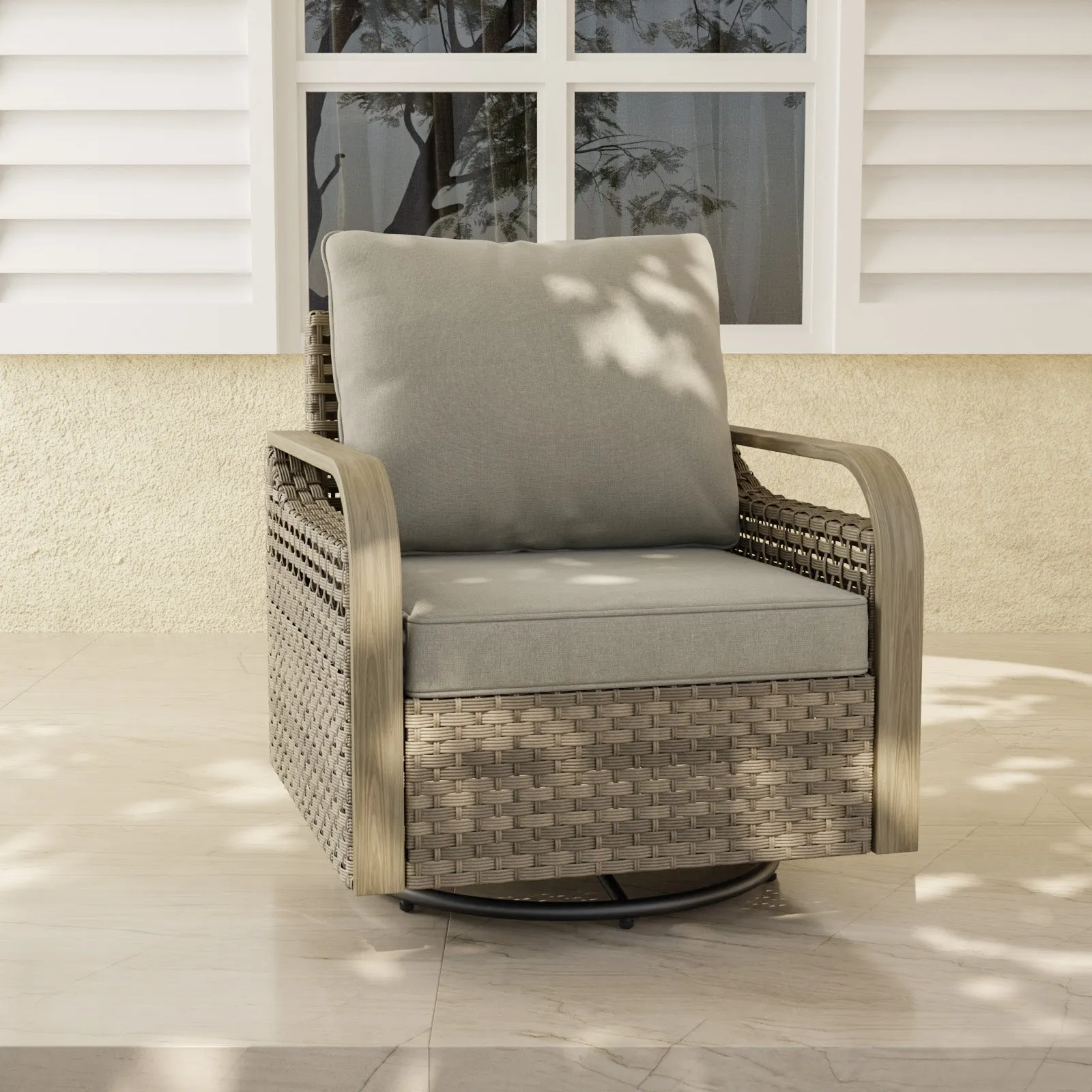 Modern Wicker Swivel Rocker Chair Outdoor, Brown/Gray