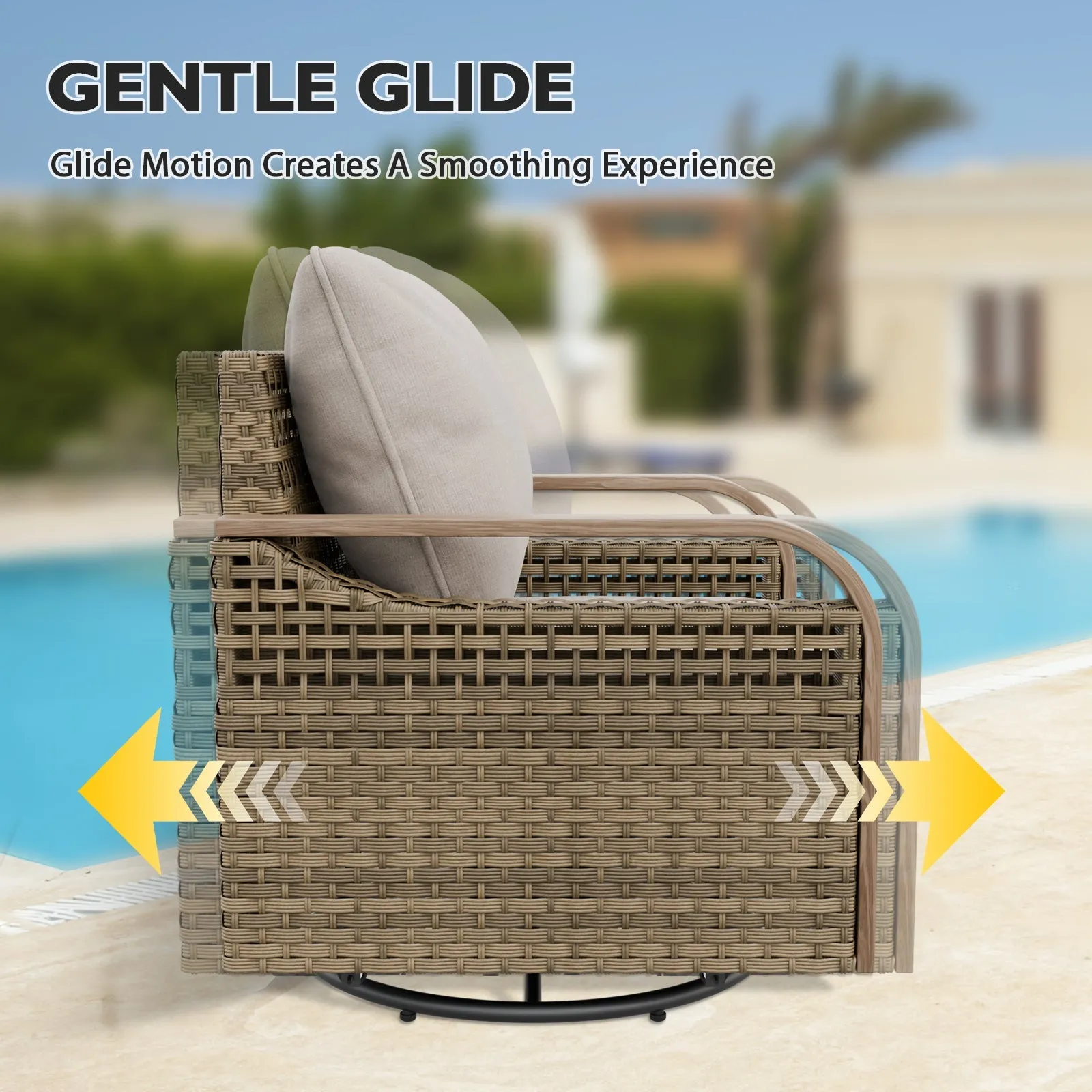 Modern Wicker Swivel Rocker Chair Outdoor, Brown/Gray