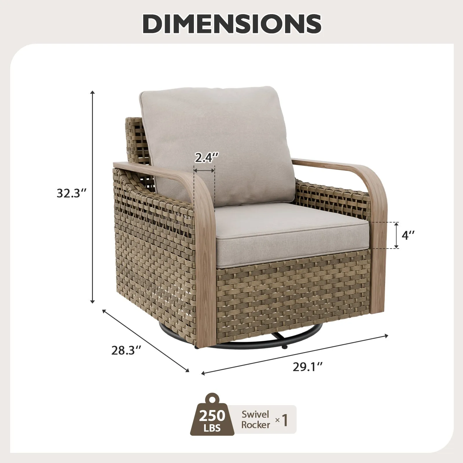 Modern Wicker Swivel Rocker Chair Outdoor, Brown/Gray
