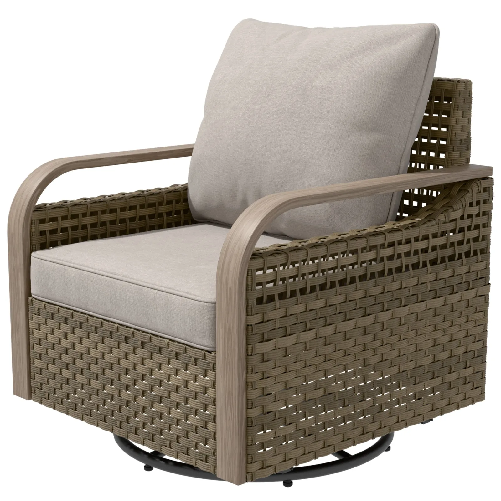 Modern Wicker Swivel Rocker Chair Outdoor, Brown/Gray