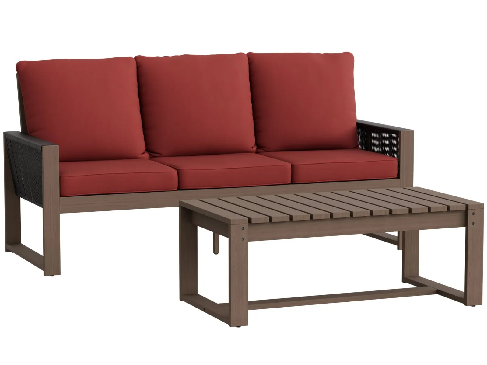 Natural Outdoor Patio Furniture Set, Sofa and Coffee Table, 2 Pieces