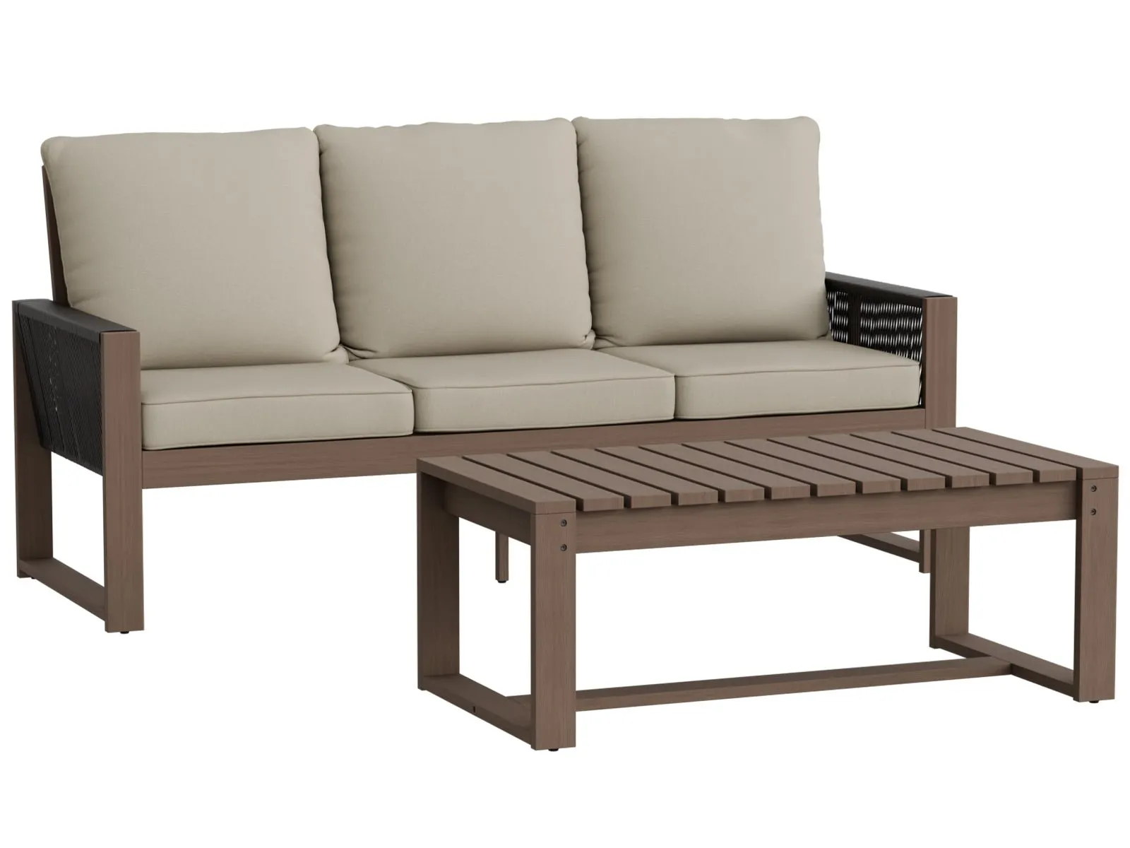 Natural Outdoor Patio Furniture Set, Sofa and Coffee Table, 2 Pieces