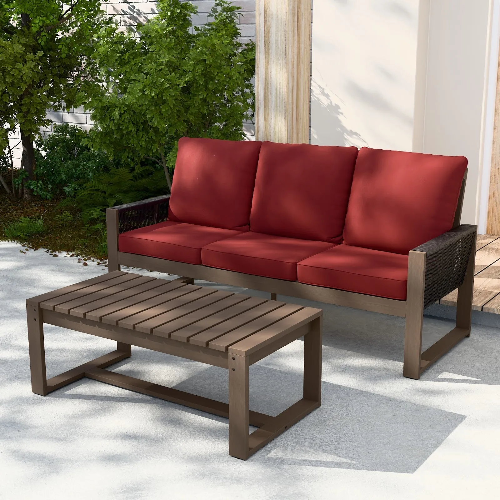 Natural Outdoor Patio Furniture Set, Sofa and Coffee Table, 2 Pieces