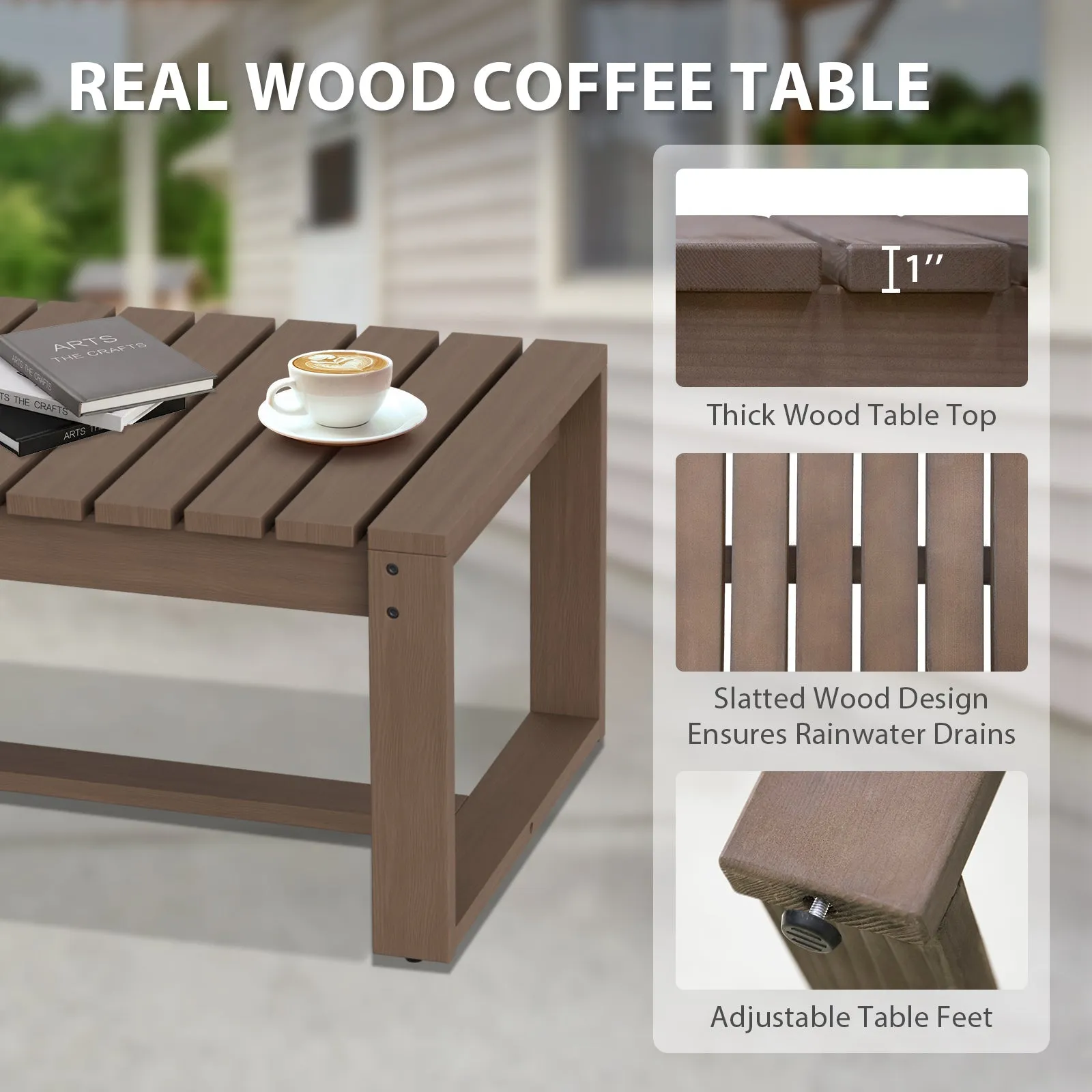 Natural Outdoor Patio Furniture Set, Sofa and Coffee Table, 2 Pieces