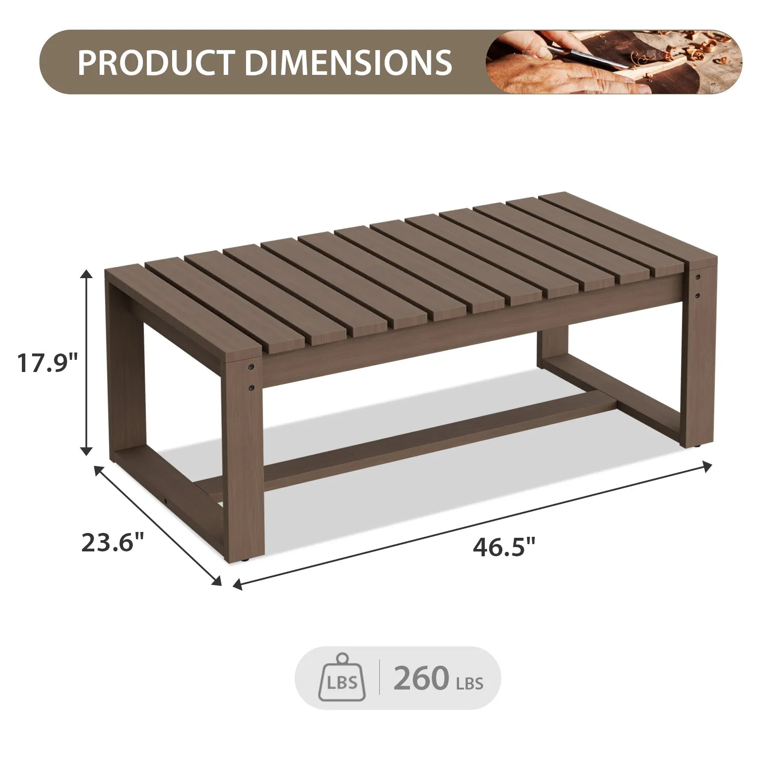 Natural Rectangular Coffee Cedar Wood Table