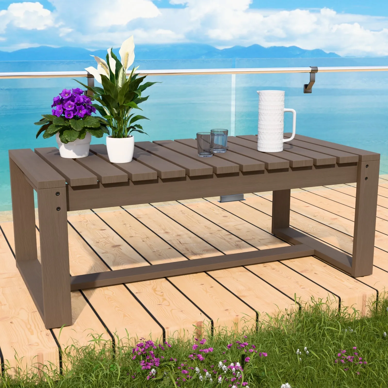 Natural Rectangular Coffee Cedar Wood Table