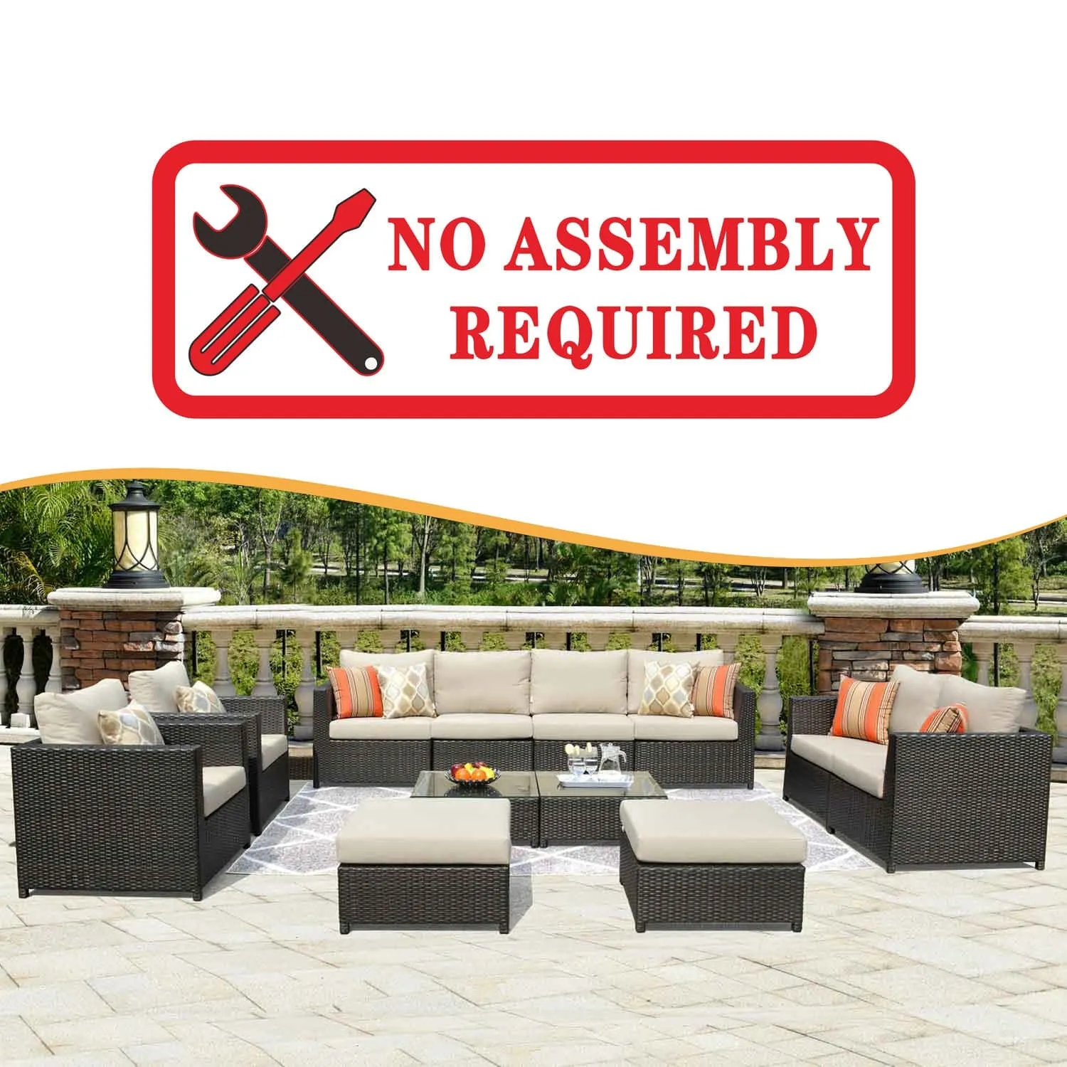 Ovios Patio Furniture Set Bigger Size Sunbrella 12-Piece, King Series, Fully Assembled, Couch is Separate