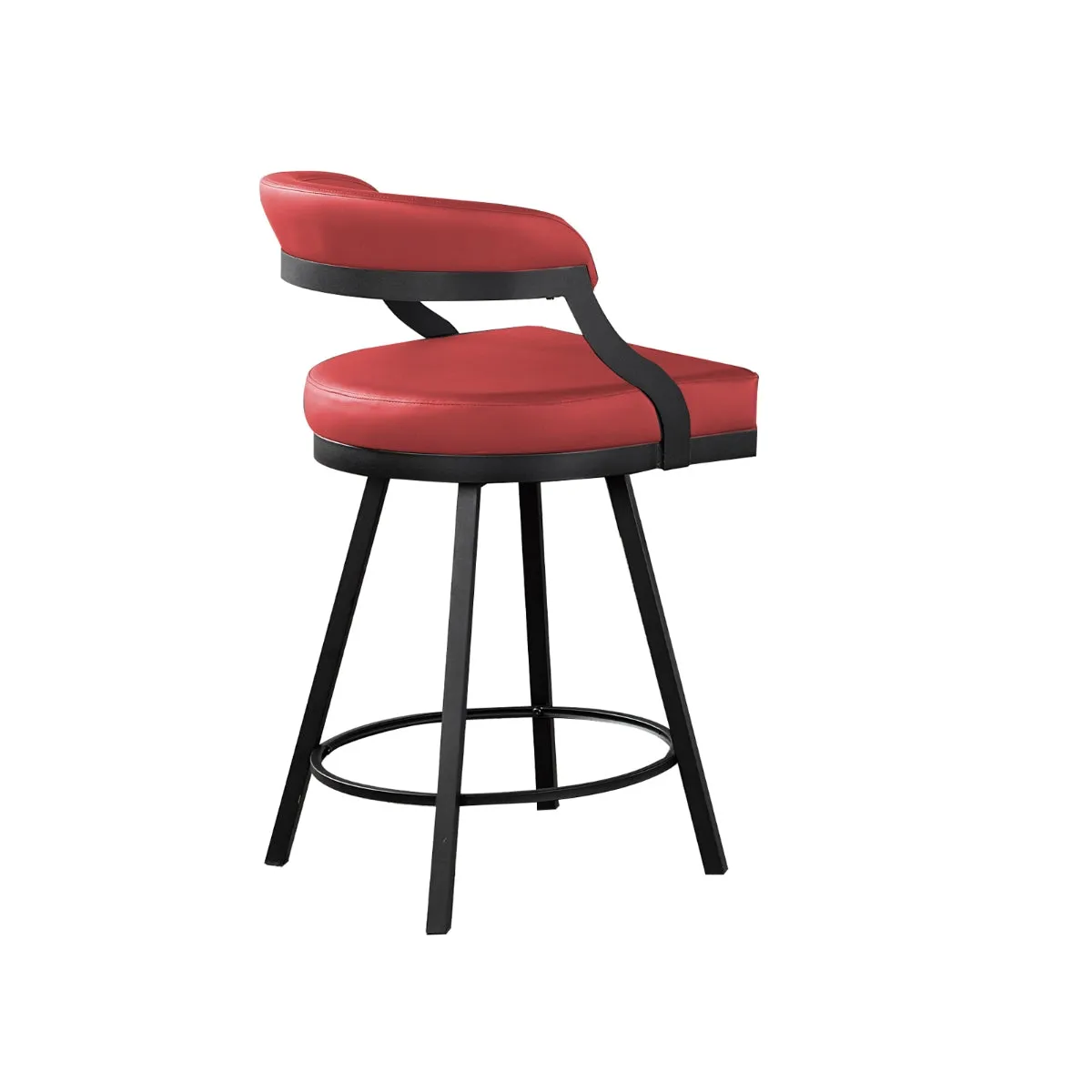 Red Swivel Counter Height Chair - Faux Leather - Set of 2