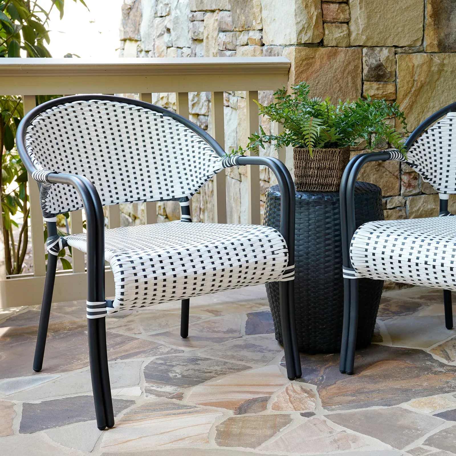 Shore Outdoor Patio Seating Set 2 Chairs and 1 Table Set (Black   White)
