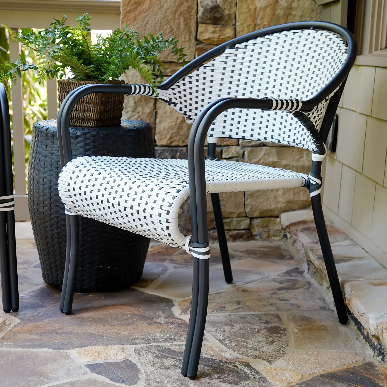 Shore Outdoor Patio Seating Set 2 Chairs and 1 Table Set (Black   White)