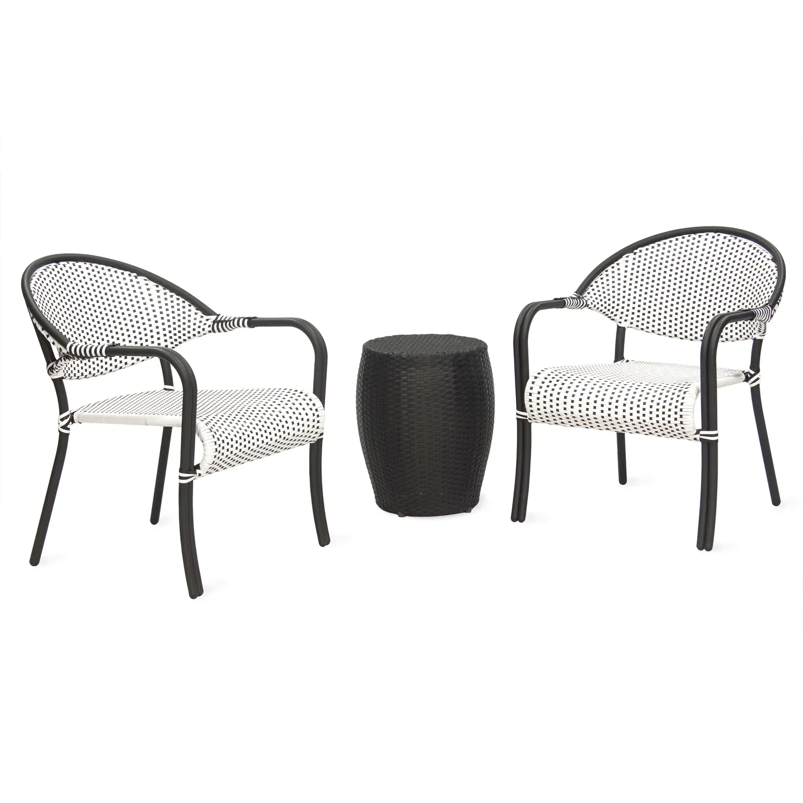 Shore Outdoor Patio Seating Set 2 Chairs and 1 Table Set (Black   White)